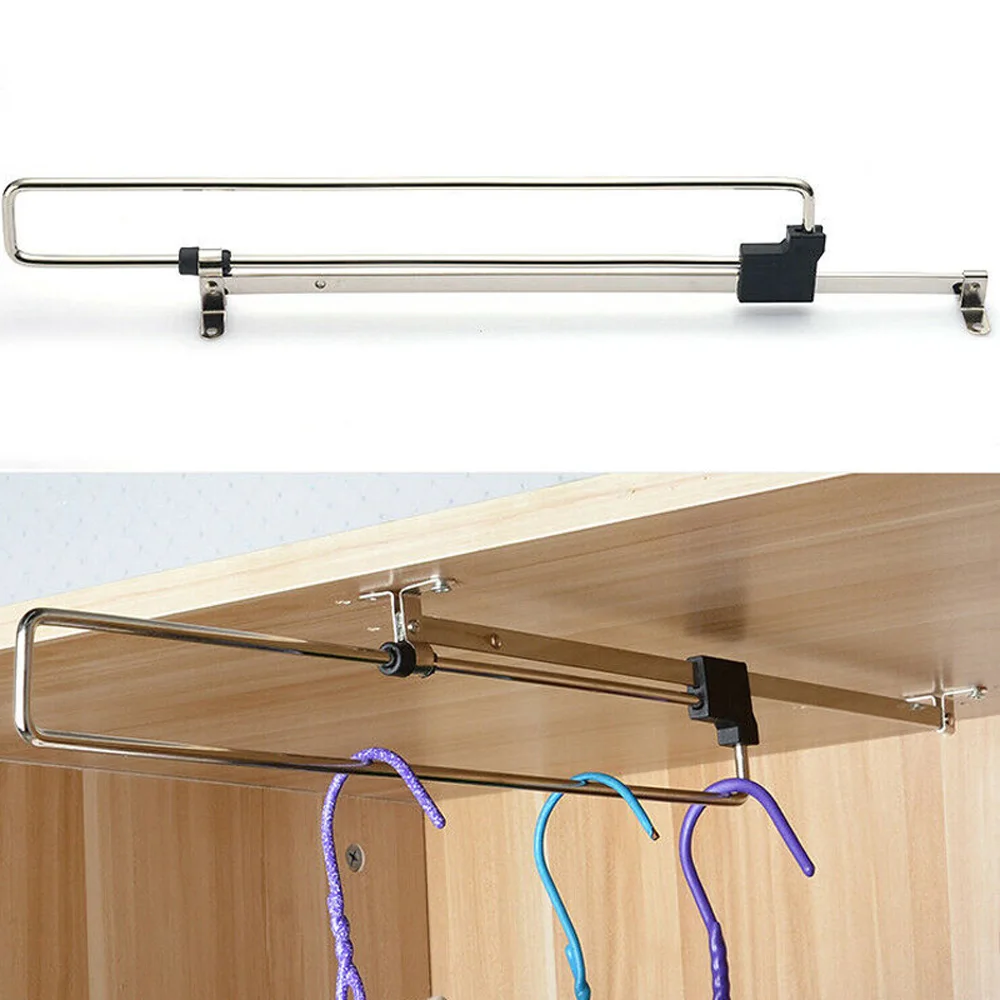

Pull-Out Closet Valet Rod Adjustable Wardrobe Clothing Rail Top Mount Wardrobe Hanger Rack Bar Slide Furniture Hardware Extendin