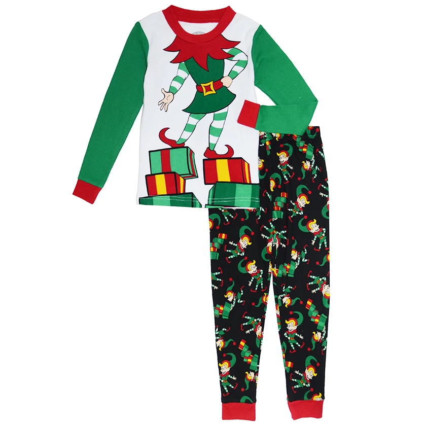 Рождественский пижамный комплект для мальчиков и девочек на осень топ с длинным