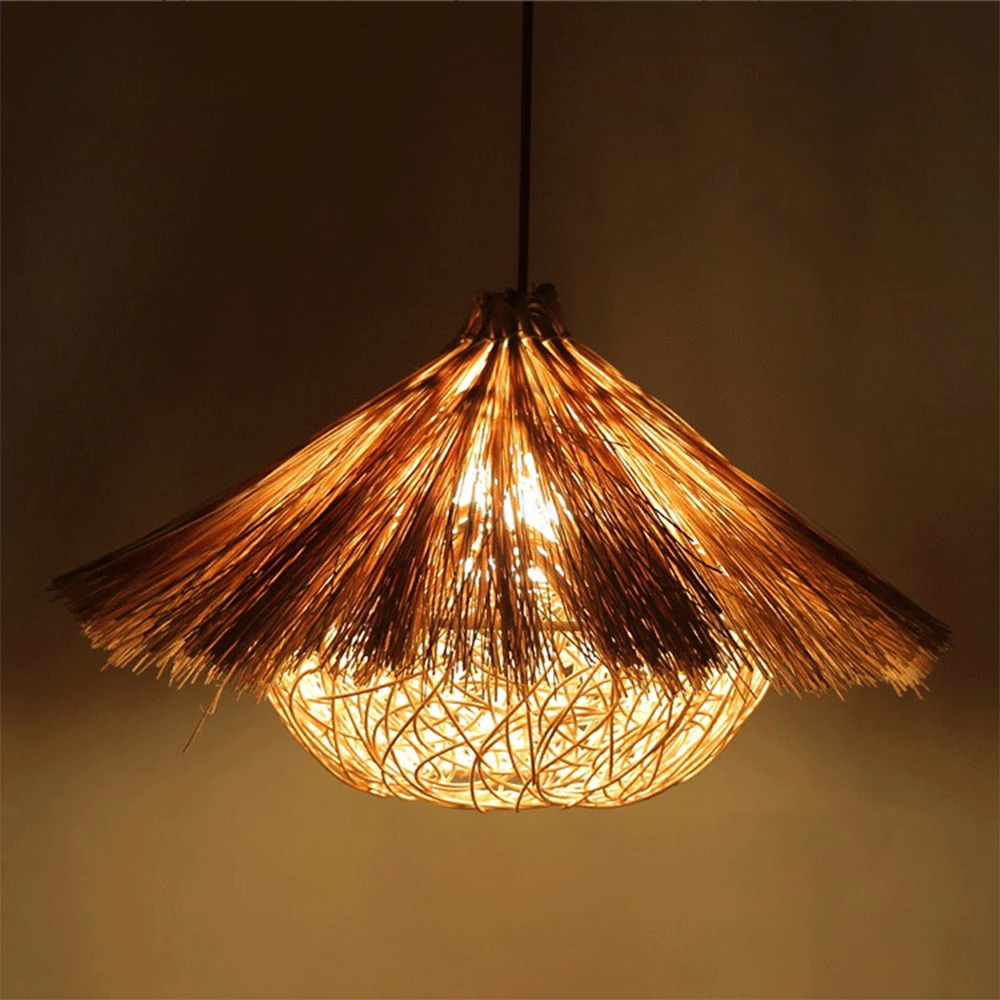 

creative Hand woven Pendant Light E27 Japan style Rattan hanging lamp for restaurant bedroom Rustic art industrial decorate LED