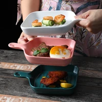 ceramic cheese baked rice plate with handle microwave barbecue cooking plate household steak plate restaurant kitchen utensils