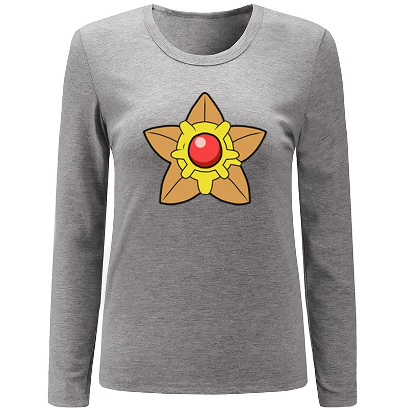 Cartoon Pokemon Alakazam Mr. Mime Staryu Tauros Womens Ladies Printing Graphic Tee Long Sleeve Cotton Christmas Gift | Женская одежда