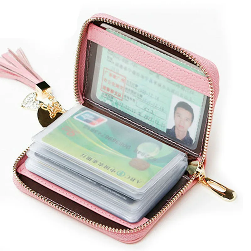 

Top Brand High-quality Leather Inside Card Bag Women Cute Tassel Zipper Multi-card Bit Card Clip Korean Small Fresh Solid Wallet