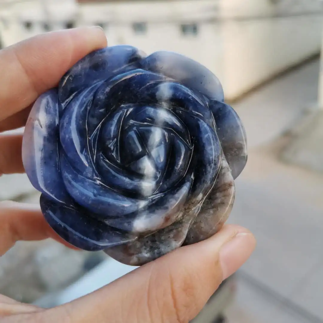 

Natural quartz crystal carved sodalite flower Figurines Ornament