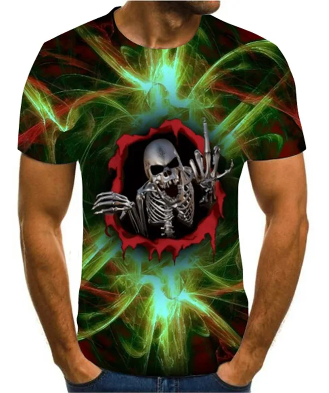 

2020 Summer summer men's T-Shirt New 3D printing t-shirt men's skull devil T-shirt Summer Black T-Shirt round neck beach T-shirt