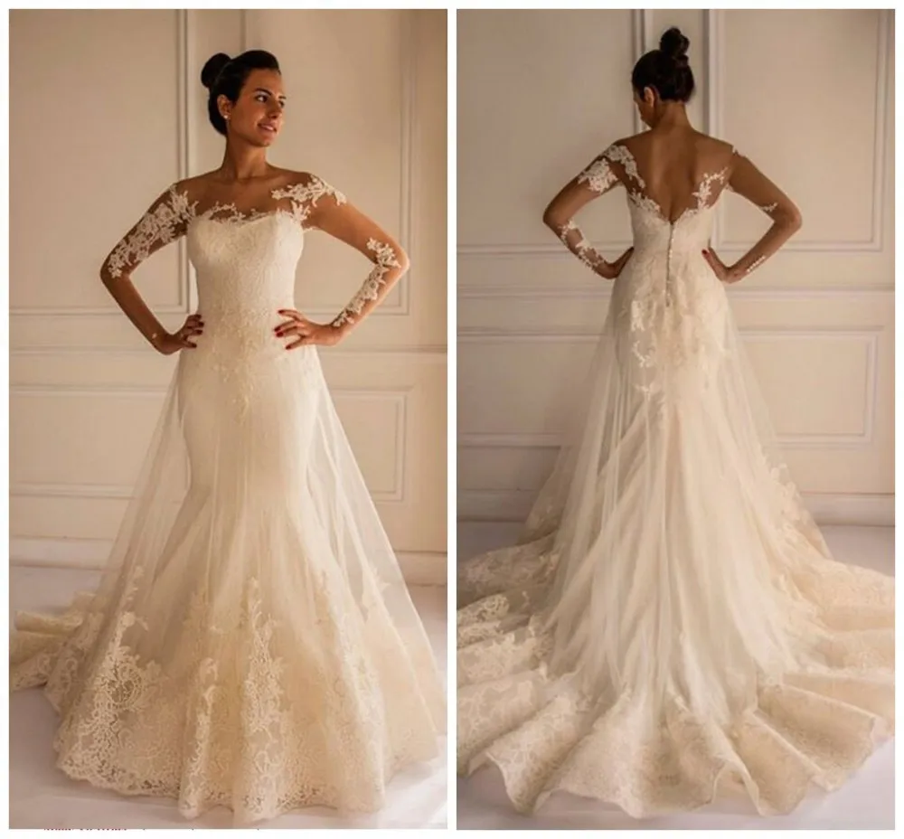 Манса Винтаж Русалка кружева с длинным рукавом свадебное платье Свадебные