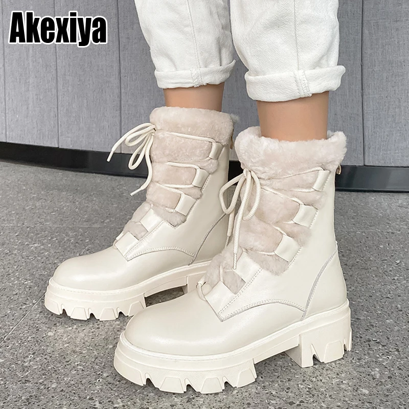

Women Genuine Leather Snow Boots Fashion Female Lace Up Platform Shoes Ladies Round Toe Style Ankle Boots 2021 Winter BC2621