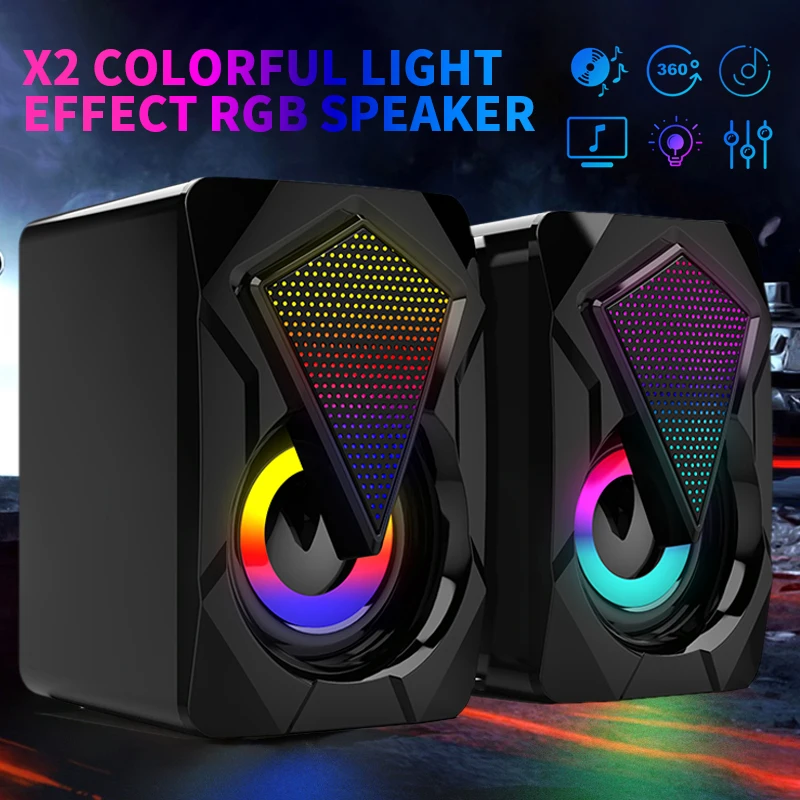 

With RGB Light X2 Stereo Sound Surround Loud Speaker For Desktop Laptop PC Computer Speakers 3.5mm Jack USB Powered Subwoofer