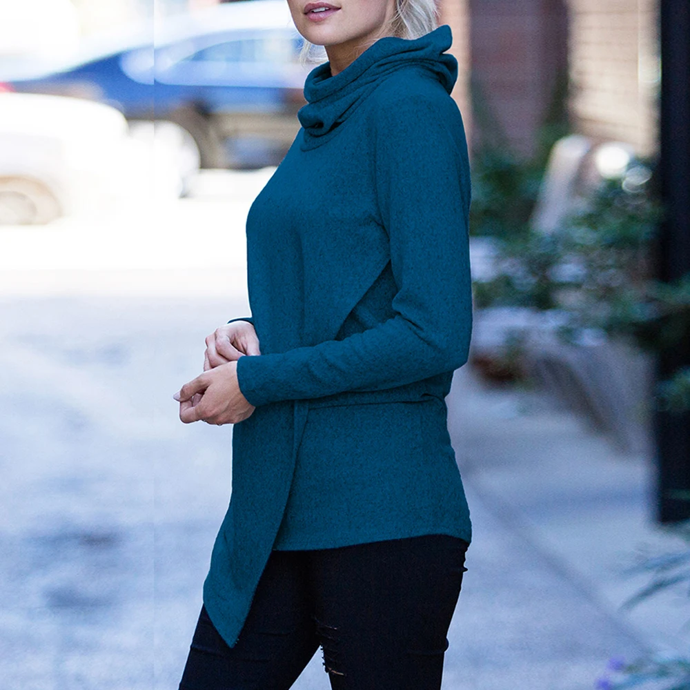 2019 Fashion Women Turtleneck Tees Autumn Korean Irregular Sweater Harajuku Style Tops Long Sleeve Solid Casual Female Knitwear | Женская