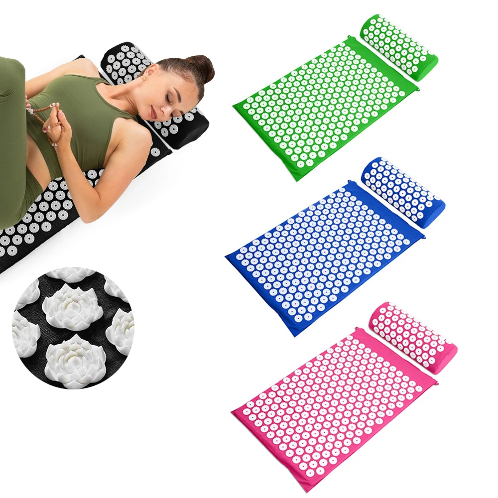 

3PCS/Set Acupressure Mat Head Neck Back Foot Massage Cushion Pillow Lotus Yoga Mat Acupuncture Massage Pad Fold Bag