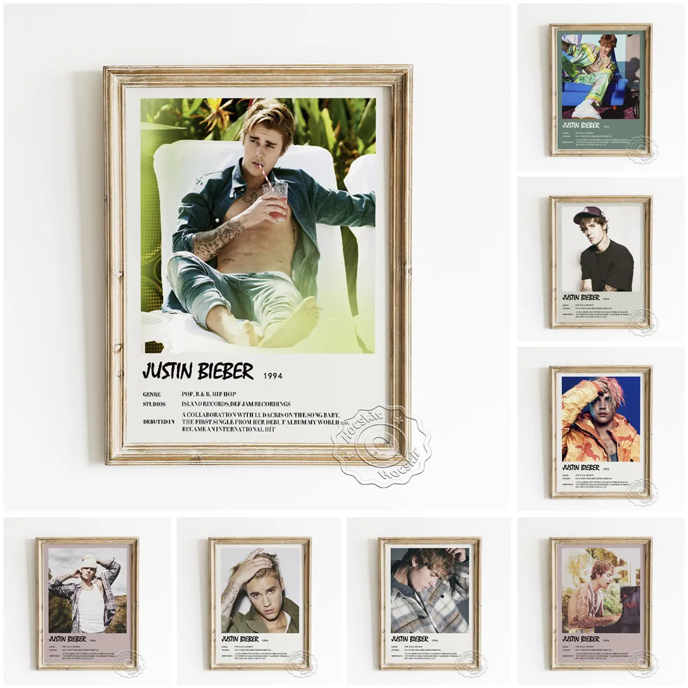 

Justin Bieber Pop Singer Star Portrait Poster, Hip-hop Music Fans Collection Gift, Handsome Boy Art Prints, Modern Home Decor