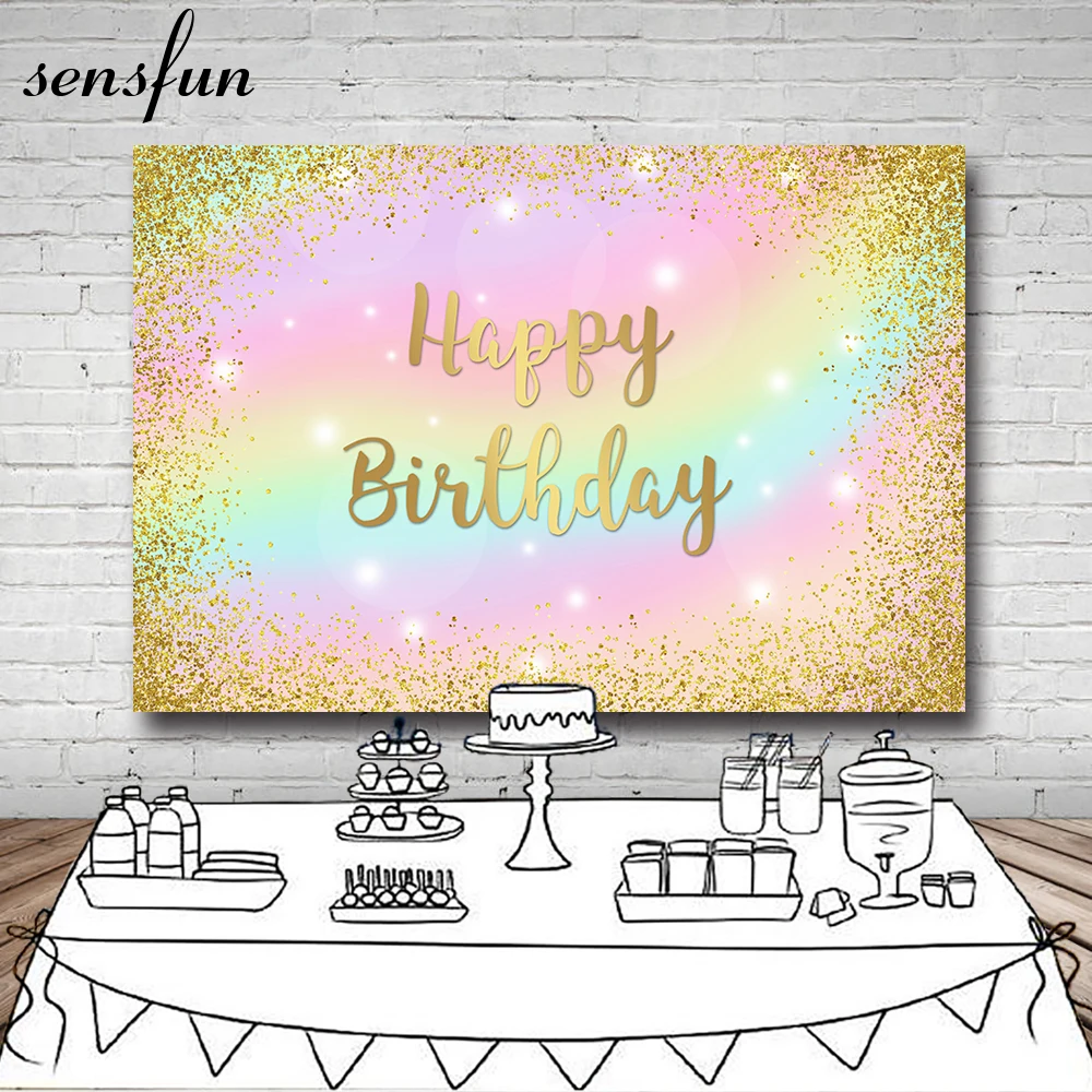 Sensfun Beautiful Sweet Girls Birthday Party Backdorp Rainbow Color Gold Glitter Bokeh Kids Newborn Baby Shower Background | Электроника
