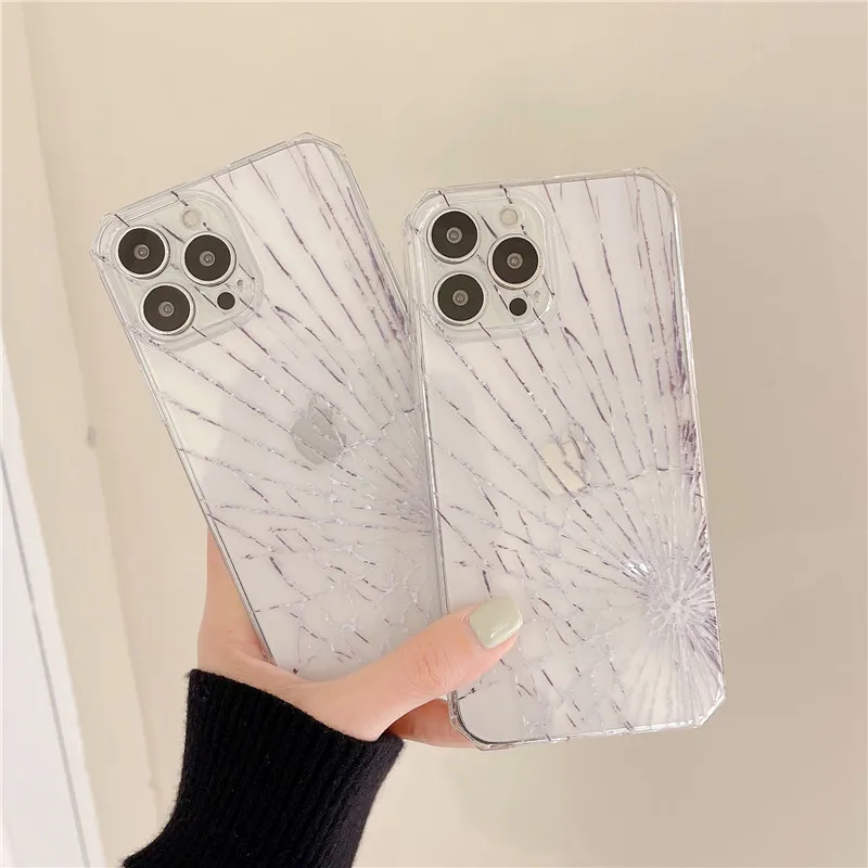 

Transparent Mobile Phone Cases for iPhone X XR XS 11 12 13 Pro Max 10 8 7 Plus Soft Bags Hot Broken Screen Back Cover