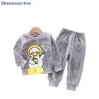 Детские пижамные комплекты для маленьких мальчиков и девочек с рисунком утки, зимние пуловеры с бархатной подкладкой, одежда для девочек, плотный теплый детский пижамный комплект