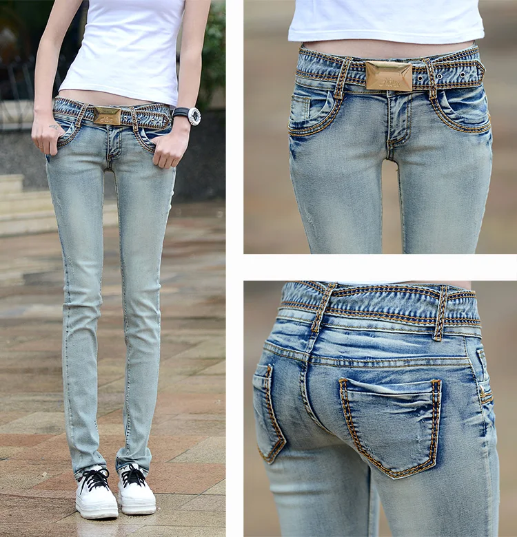 2020 autunno e inverno coreano jeans attillati selvatici a vita bassa pantaloni sottili a matita elastica NZK446