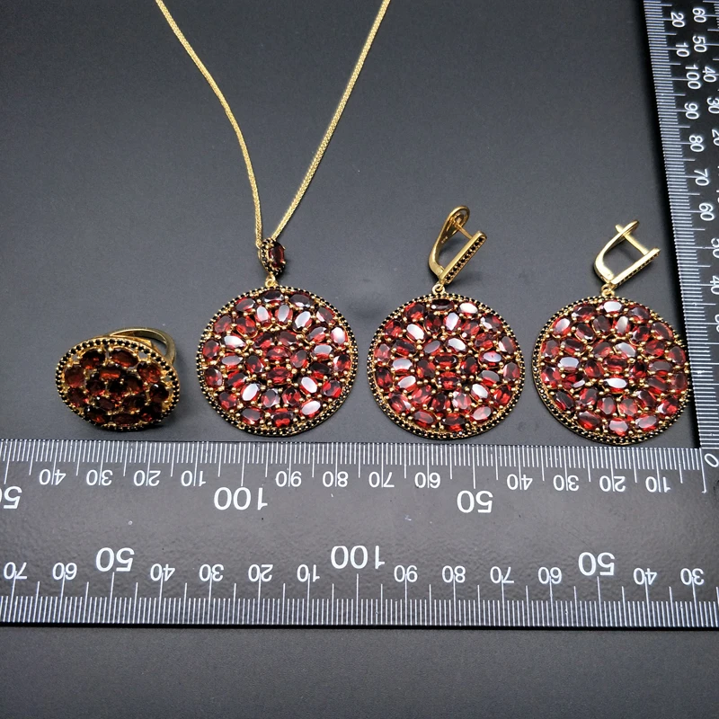 Натуральный Гранатовый камень большой размер ювелирный набор из серебра 925 пробы