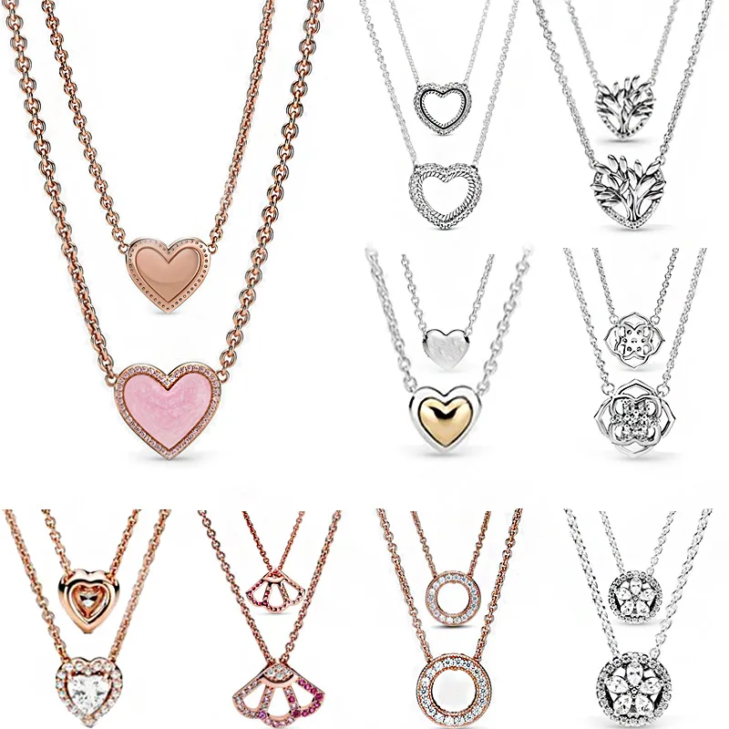 

2021 New Original 925 Sterling Silver Sparkling Golden Heart Pink Zircon Gem Necklace For Women Brand Necklace Jewelry Gift