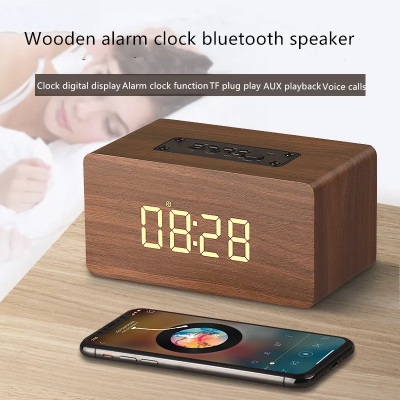 Деревянный Будильник Bluetooth беспроводной динамик многофункциональные