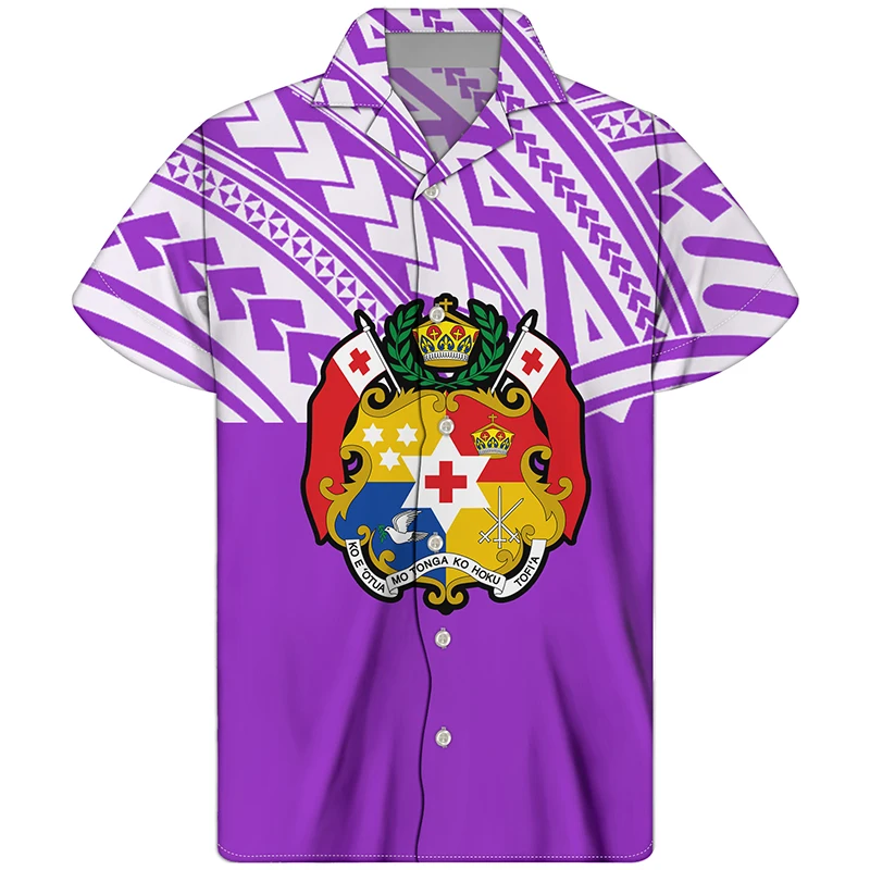

HYCOOL 5xl Mens Shirts Top Quality Tonga Tattoo Print Vintage Purple Oversize Mens Clothing Button Up Mens Shirt Casual Slim Fit