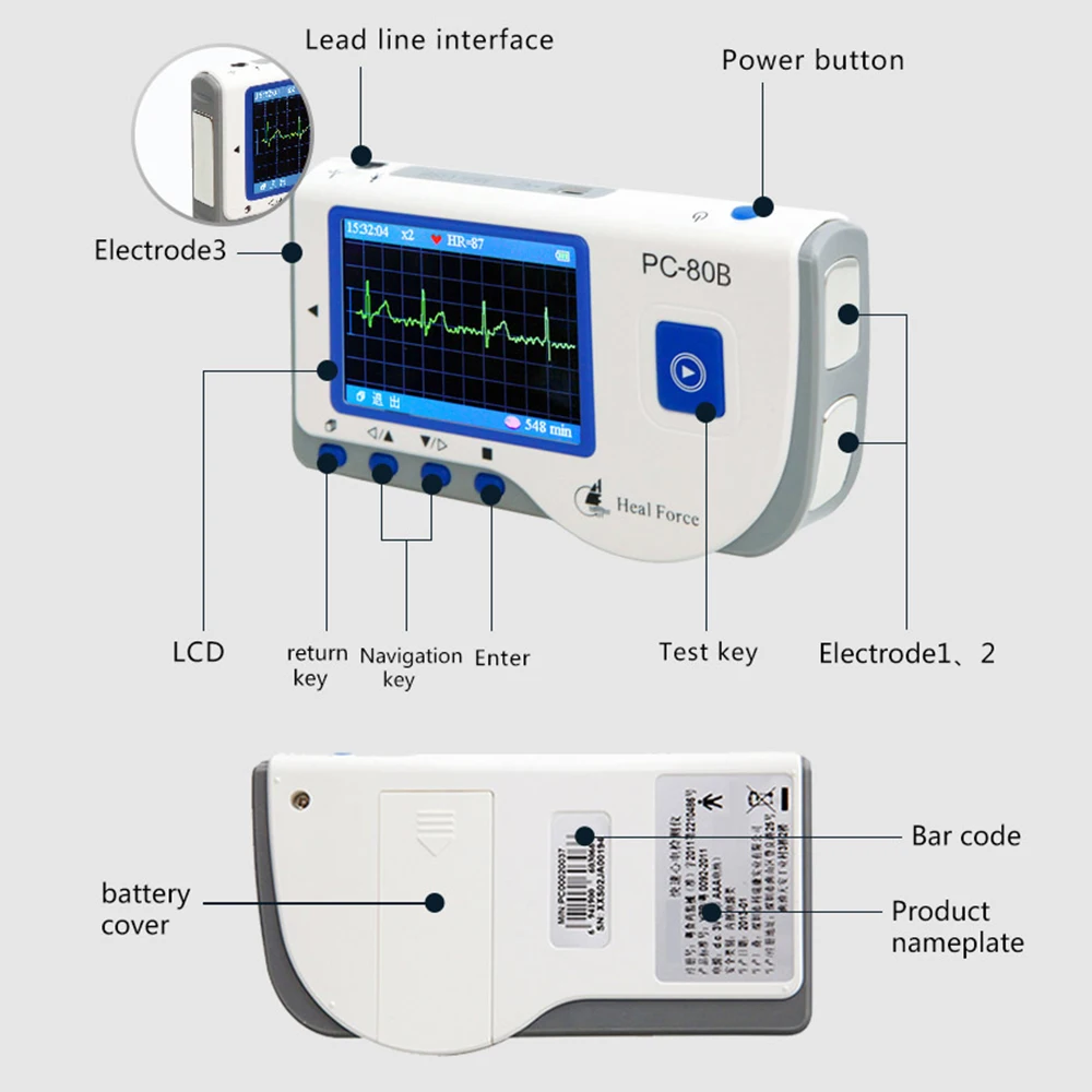 

ECG Heart Monitor PC-80B Electrocardiogram EKG Software Health EKG Detector USB 30s or Continuous Measuring with Electrodes Pads