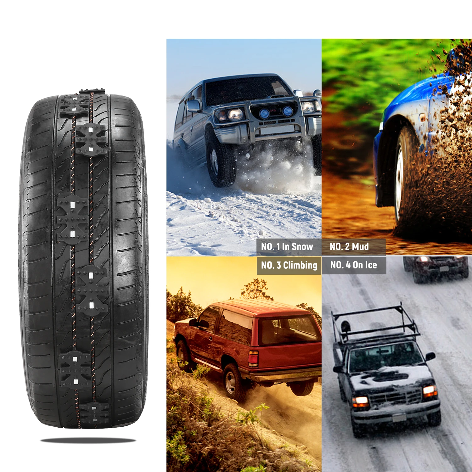 4 шт. зимняя противоскользящая универсальная черная износостойкая колесная шина