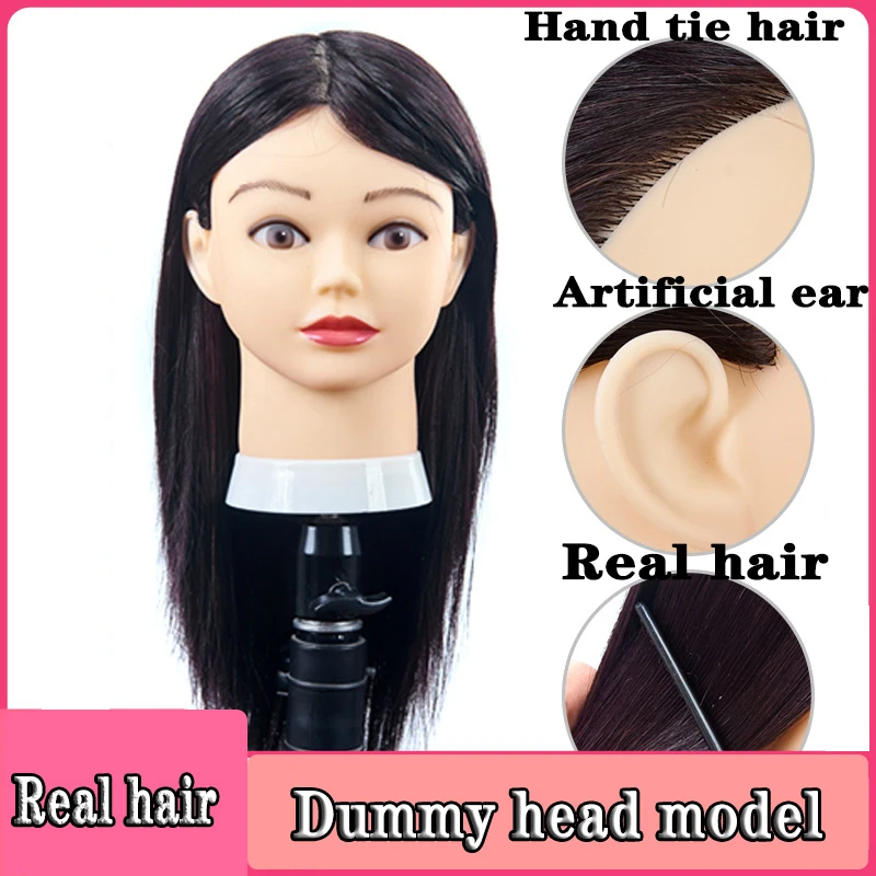 

Fully real hair dummy doll head model new big ears hairdressing head model special for hair cutting, dyeing and blowing salon