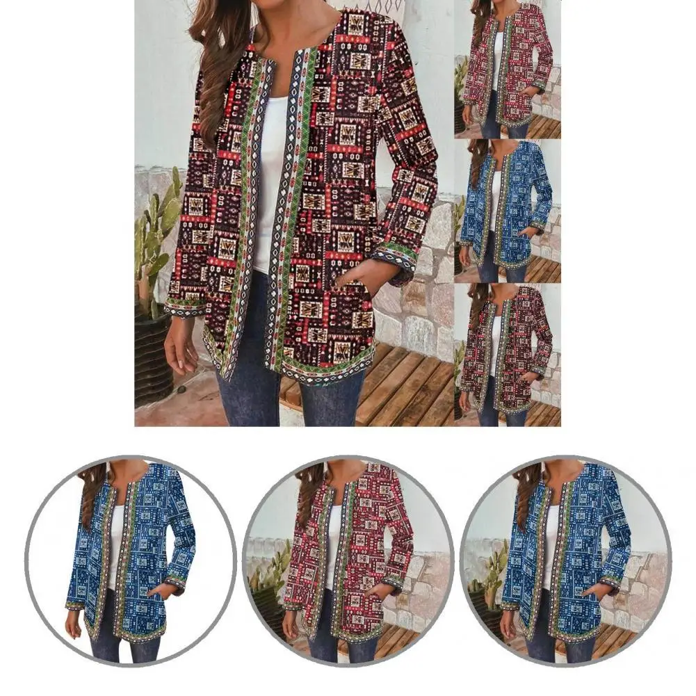 

Open Stitch Outerwear Geometric Plaid Pattern Open Stitch Jacket for Travel