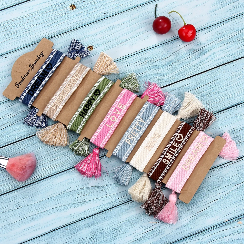 Широкий плетеный браслет для женщин винтажный ручной работы с кисточками и