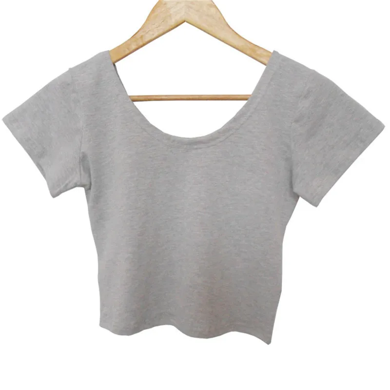 

Summer Solid Cotton T-Shirt Women Cute Gray Black Crop Top T Shirt Ladies 2021 Short Tops Tee Shirt T Shirt