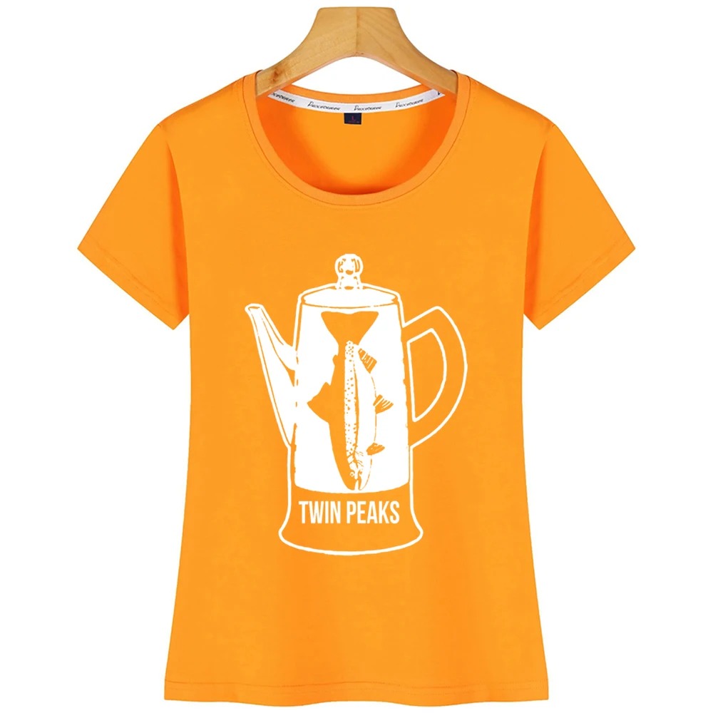 Топы Футболка женская Твин Пикс рыба Перколятор хлопок Пита КОО повседневная