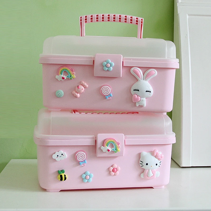 

Kitty Cat Plastic Storage Box Small Medicine Box Makeup Storage Organizer Family Portable Medical Kit Helloo Kitty Rabbit Boxes