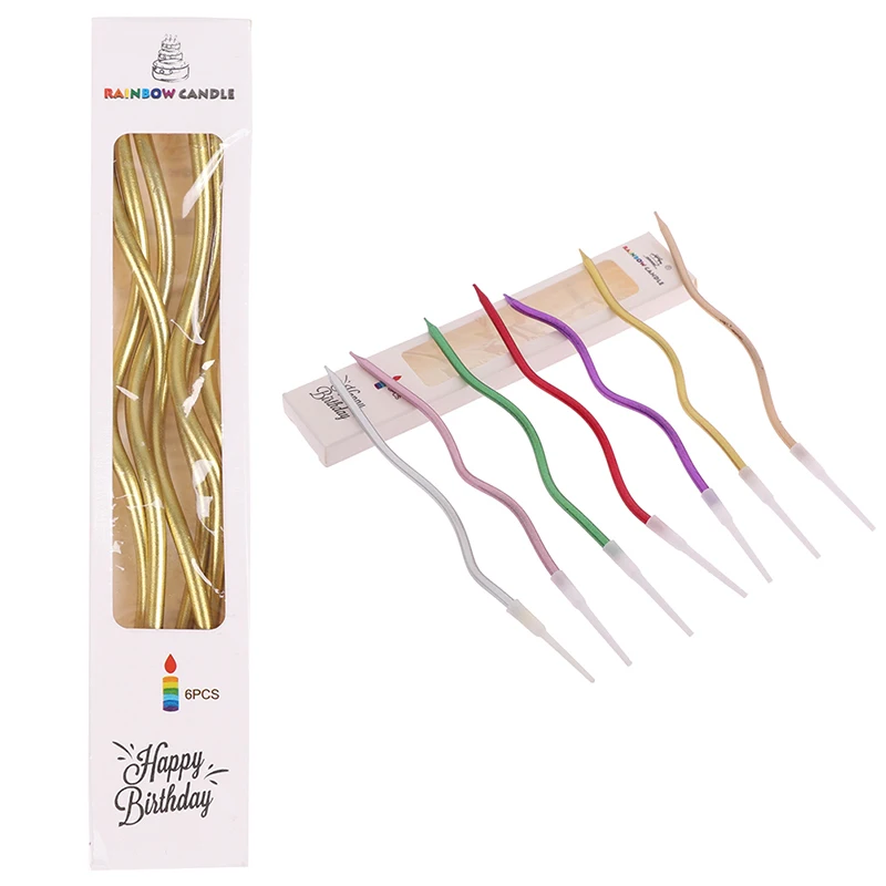 6 шт./лот Резьбовая свеча изогнутая спиральная Свеча для торта в виде пламени детские подарки на день рождения пригласительные Свадебные св...