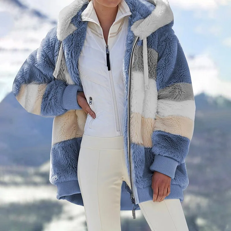 

2021 Ladies Winter Thicken Parkas Hooded Top Loose Long-sleeve Jacket Coat Zipper Windproof chaquetas Fashion Femme Outwear