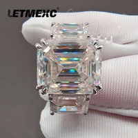 letmexc high end emerald cut moissanite ring customized d color main stone 10x12mm secondary stone 6x8 vvs1 with certificate
