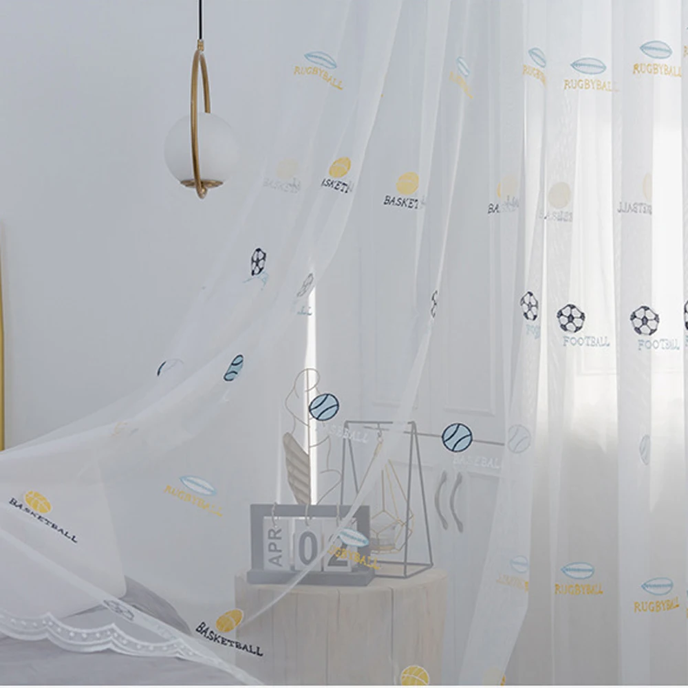 Мультяшный футбол занавеска из тюли с вышивкой для детей мальчиков спальня