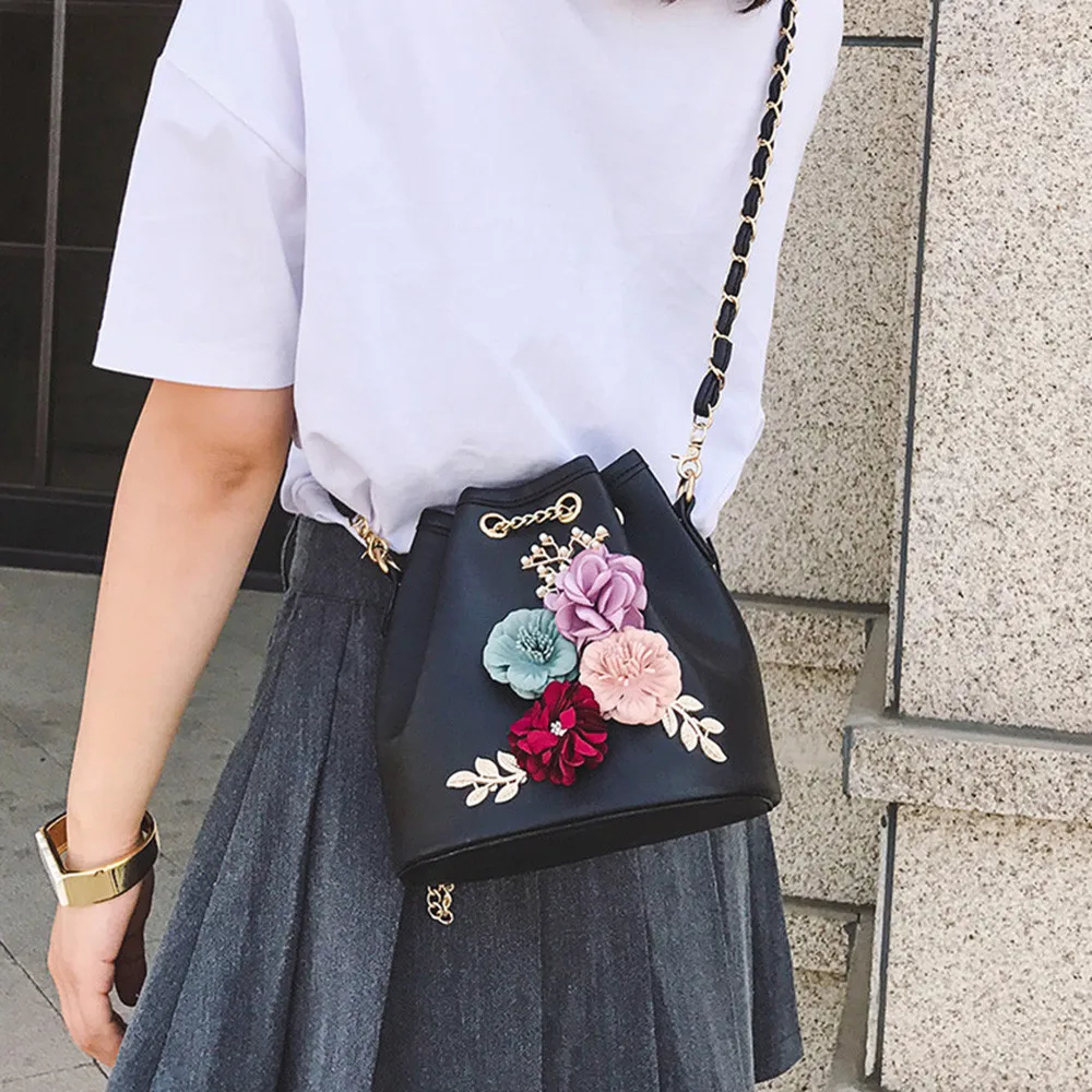 

2021 New Mini Crossbody Handbags Retro Bucket Bag Organizer Decorative Flower Pu Leather Shoulder Messenger Bags Bolsos #srn