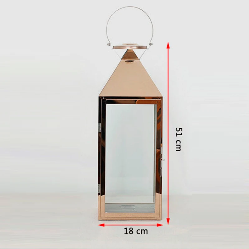 L Rose Gold Nordic Lantern Candle Holder Rose Gold Stainless steel Candlestick Glass wind lamp candle holder Home Party Decoration Gift - Цвет: L Rose Gold