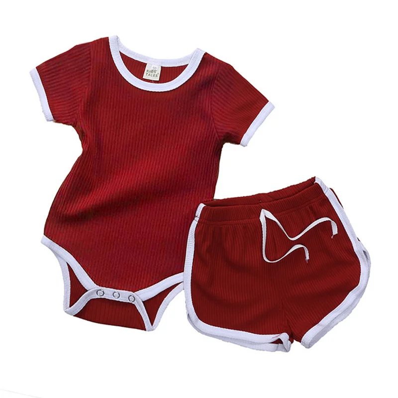 

Fashion Newborn Baby Girl Clothes Korean T-shirt Short Sleeve Romper Tops Bodysuit Shorts Outfits Sets Roupa Para Bebe 4 Colors