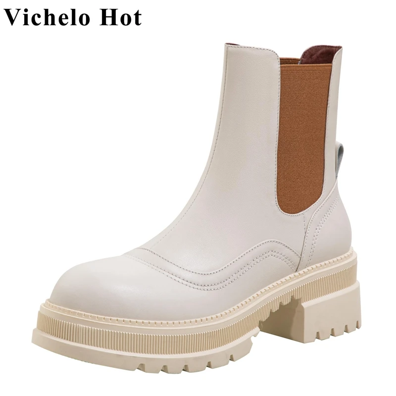 

Ботинки-челси Vichelo из натуральной коровьей кожи, популярные римские водонепроницаемые ботильоны на толстом высоком каблуке, без застежки, с...