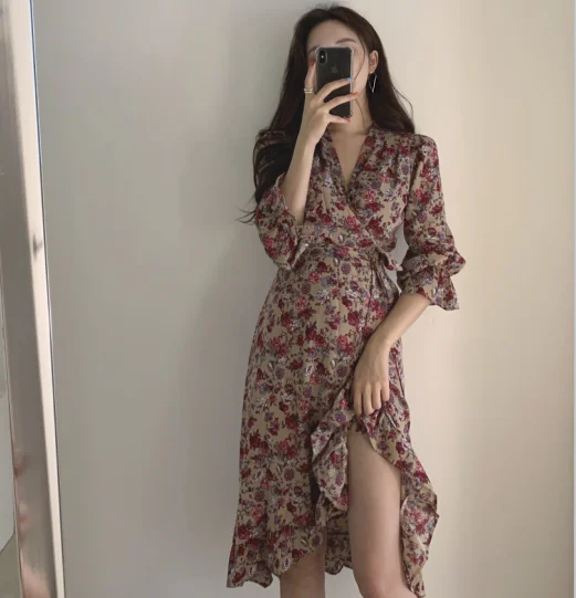 Женские платья Tempearment популярное винтажное платье с оборками и цветочным принтом