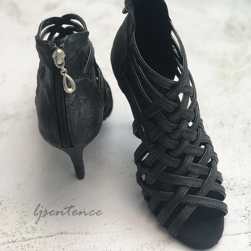 туфли для танцев Черные латинских Женские блестящие ботинки Kizomba Bachata тренировок