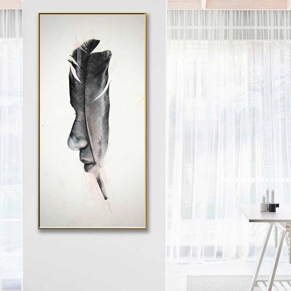 Скандинавское лицо перо черно белые плакаты настенные фотографии Декор для