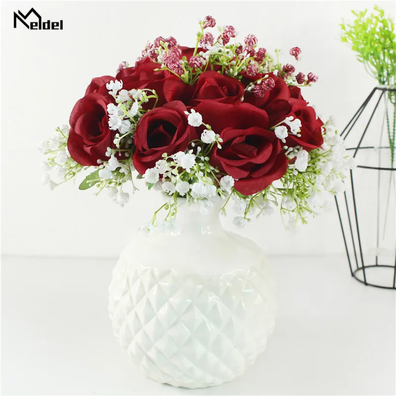 

Искусственный шелк Meldel, букет невесты из роз имитация Гипсофилы, свадебный букет, цветы для рук, Декор для дома, вечеринки, аксессуары