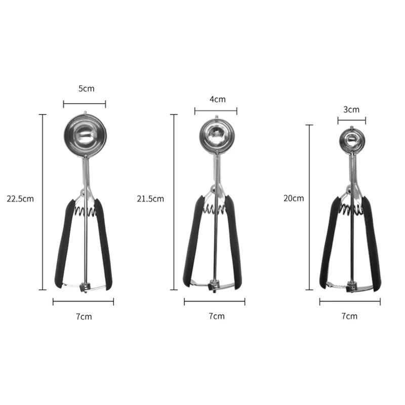 

4/5cm Ice Cream Spoon Stack Potato Mash Scoop With Spring Handle Stainless Steel Cookies Dough Disher Spoon Kitchen Accessorie