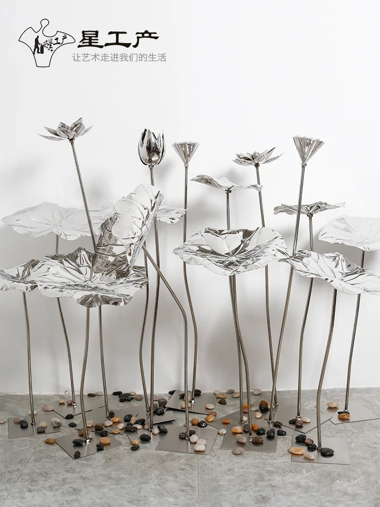 

Stainless steel lotus leaf ornament, metal lotus decoration, copper lotus landscape sculpture, waterscape floor setting