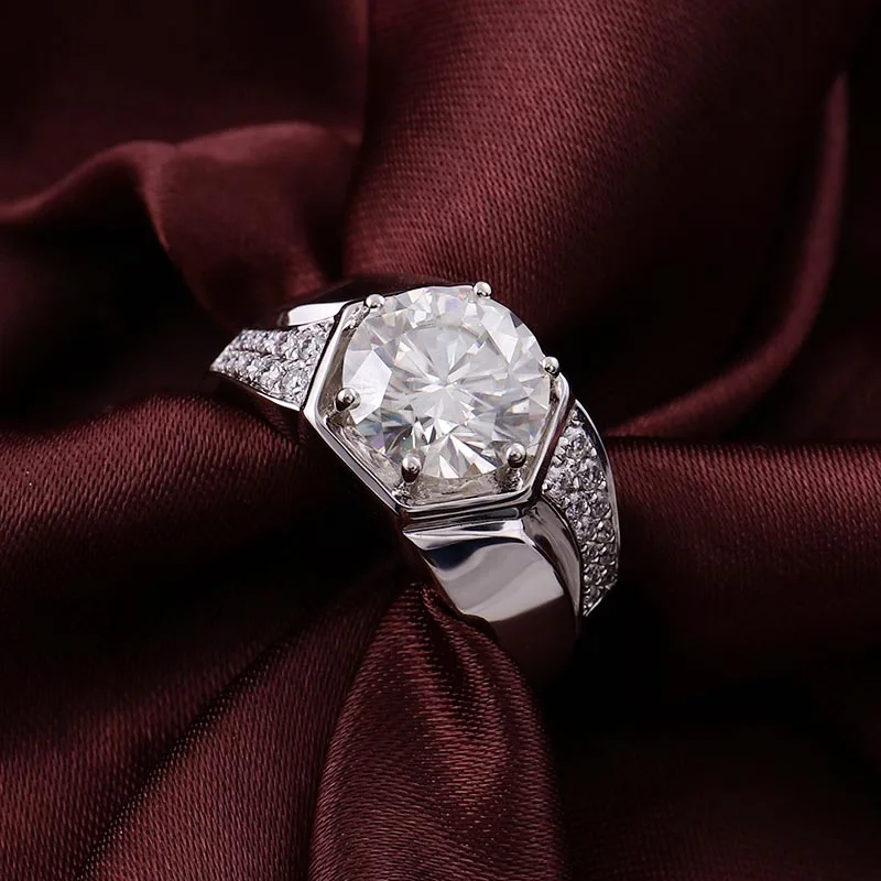 Кольцо мужское из серебра 925 пробы с муассанитом 3 карата 9 мм | Украшения и