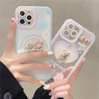 kawaii 3d bear bowknot rabbit transparent phone case for iphone 11 13 12 pro max xs x xr 7 8 plus cute soft silicone cover gift