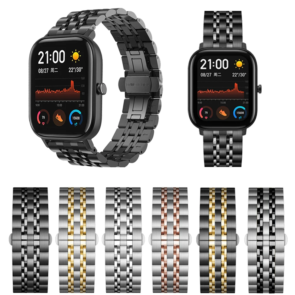 

Металлический классический ремешок для Huami Amazfit GTS/GTR 47 мм, браслет из нержавеющей стали для Amazfit Bip/Strtos 3 2, браслет 20 мм 22 мм