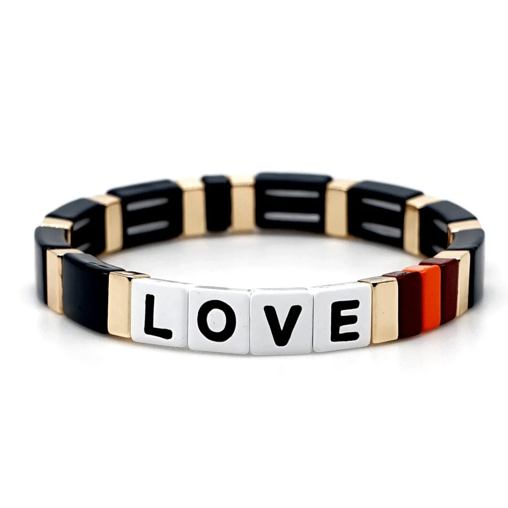 Shinus плиточный браслет для женщин и мужчин Pulseras Mujer женские любовные Браслеты с буквами красочные ювелирные изделия летние пляжные заводские магазины на заказ - Окраска металла: RO-B190001D