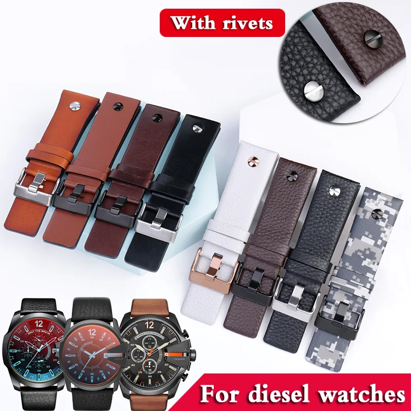Ремешок из натуральной кожи для наручных часов, черный браслет для часов Diesel DZ4386 1657 1399 1206 4323