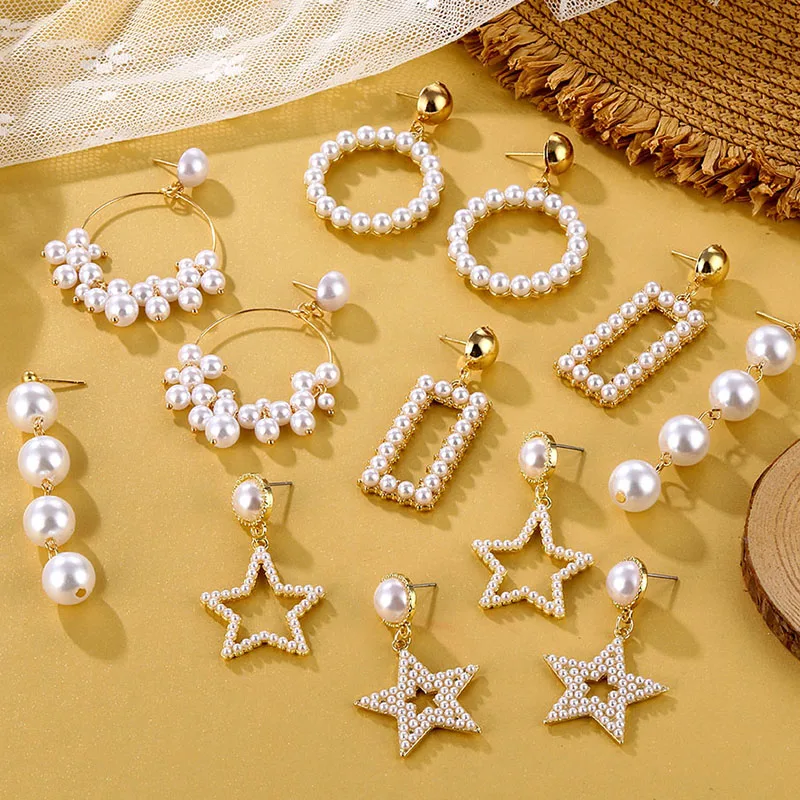 FNIO новый дизайн корейские серьги подвески с жемчугом для женщин звезда круглая